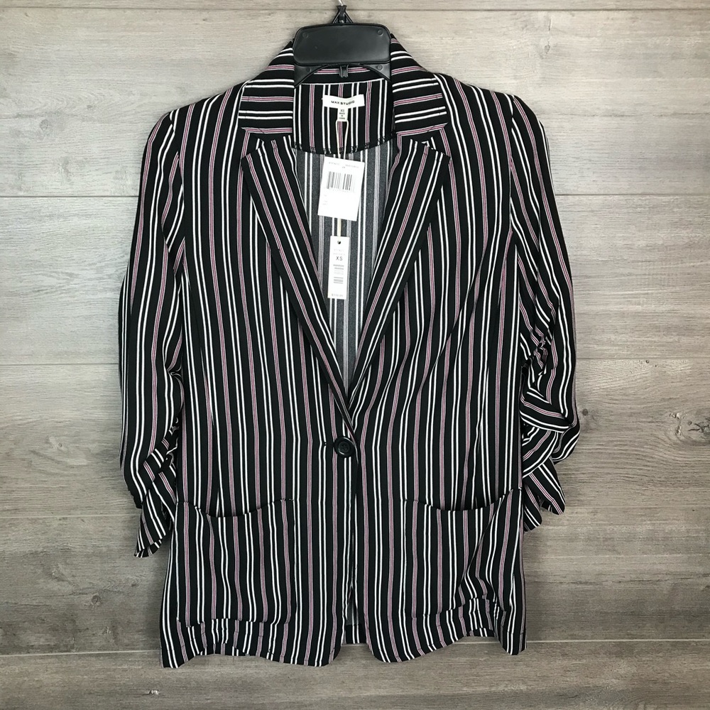 Max Studio Womens Striped Soft Notch Lapel Blazer - Picture 2 of 10
